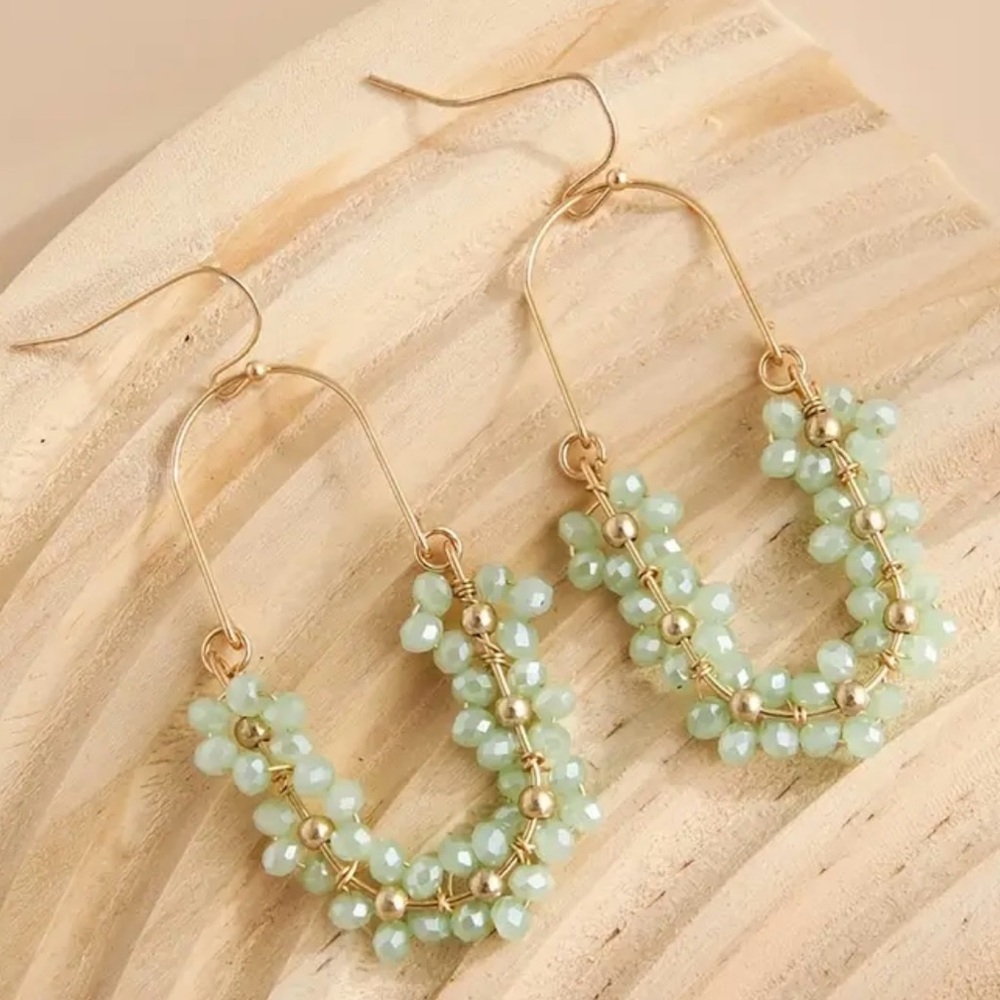 Green Bohemian Beaded oval earrings